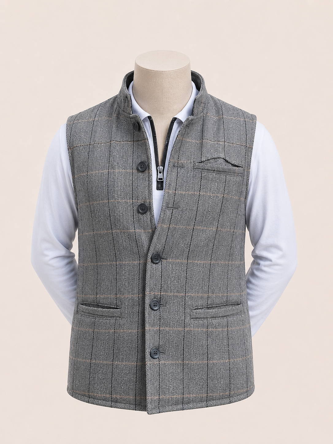 Nehru Style Tweed wool Gilet in grey