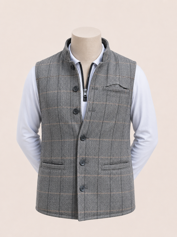 Nehru Style Tweed wool Gilet in grey