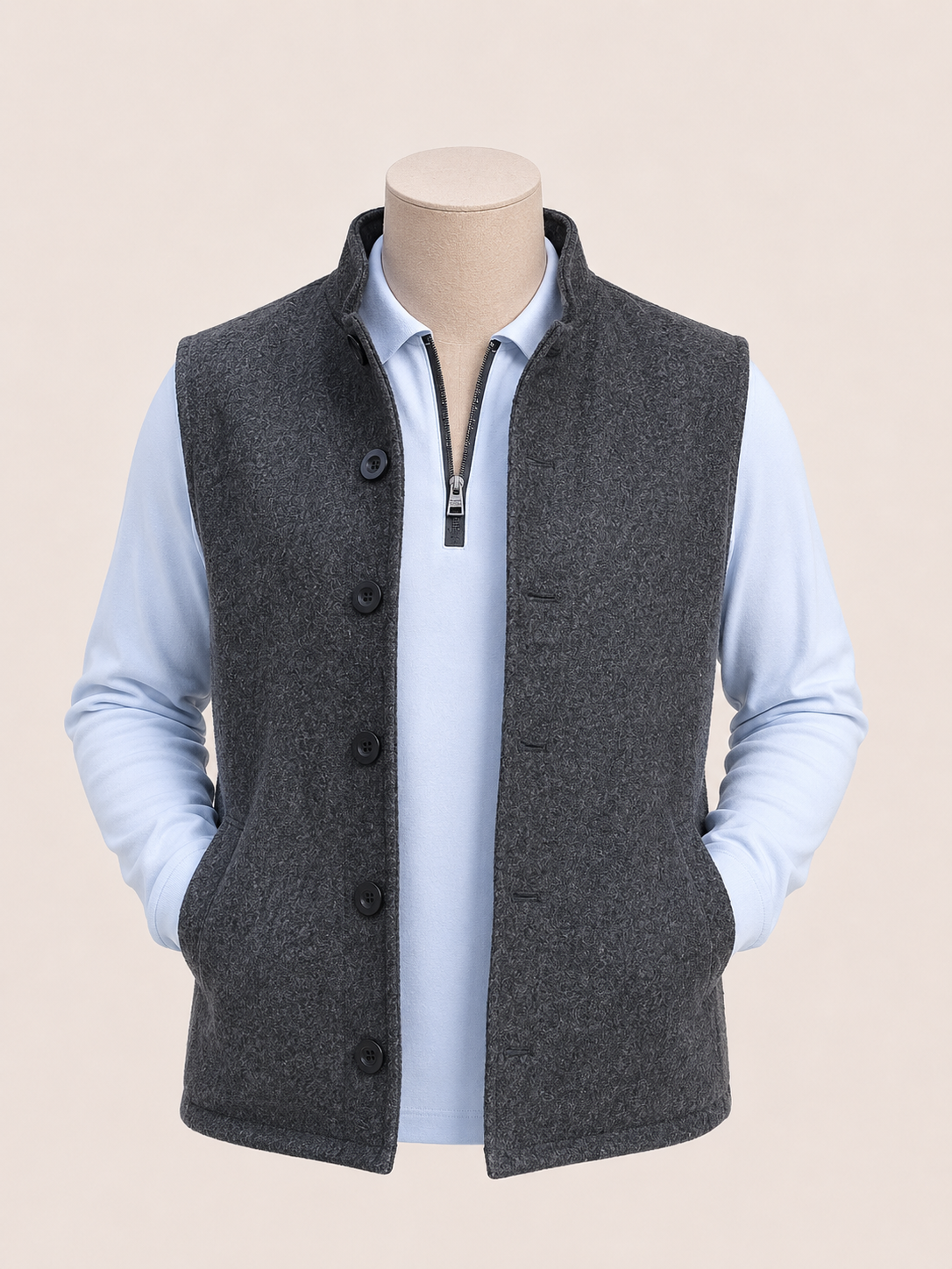 Nehru Wool Gilet in dark grey or navy