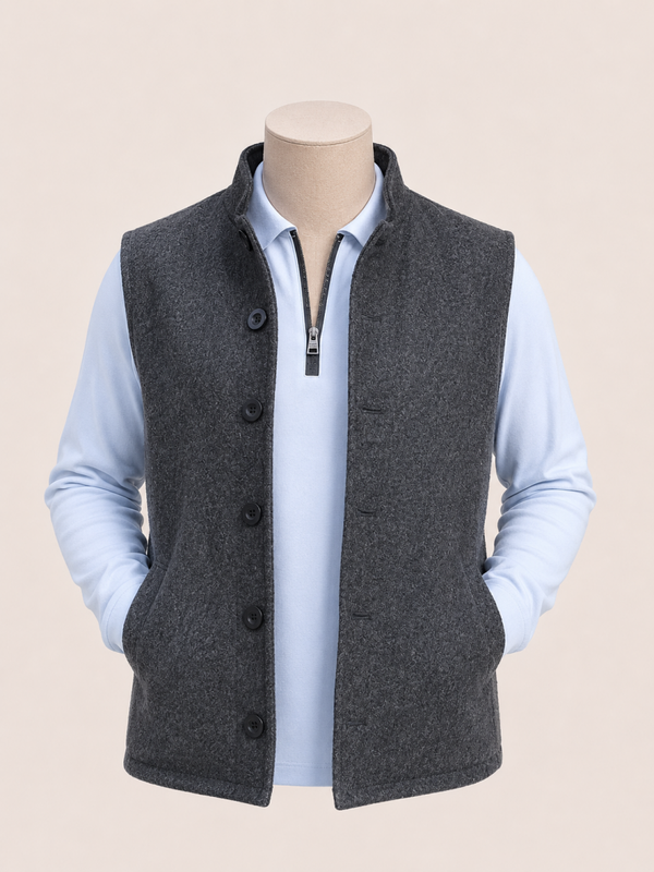 Nehru Wool Gilet in dark grey or navy