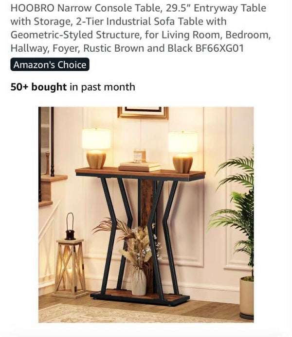 Hoobro narrow console table, 29.5'' entryway table with storage, rustic brown and black