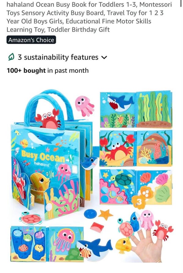 Hahaland Ocean Busy book, Montessori sensory activity busy board 1-3 yrs