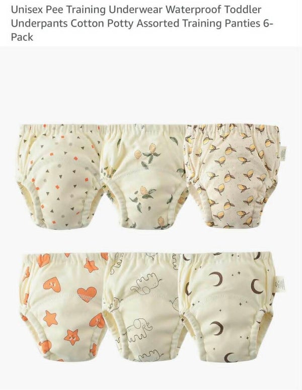 Unisex potty training underwear, waterproof, cotton, assorted, 6 pk, 6-12mths