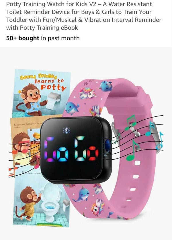 Potty training watch, water resistant, fun/musical & vibration reminders, pink
