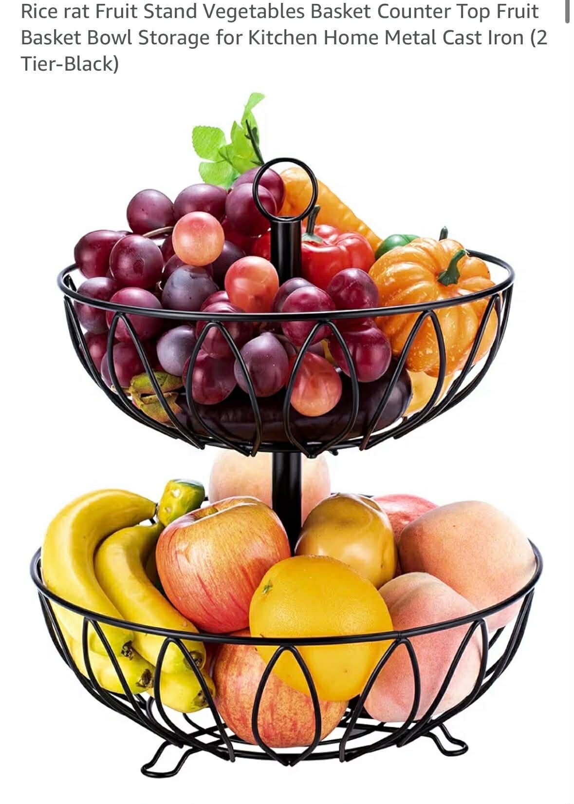 Rice rat fruit/vegetable basket, counter top, metal cast iron (2 tier), black