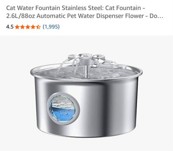 Cat water fountain, stainless steel, 2.6L/88oz, flower spout
