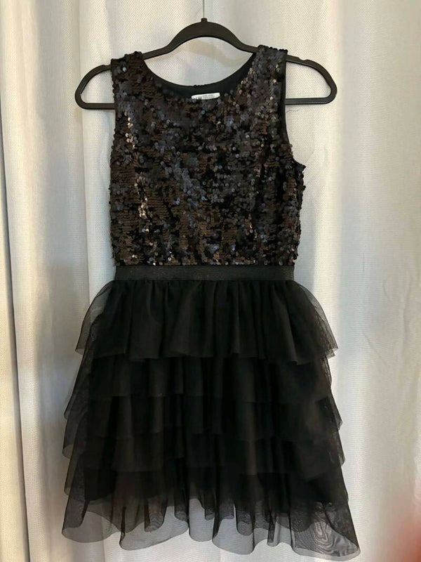 H&M black dress with sequence and tulle skirt, size 12-13yrs