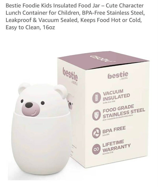 Bestie Foodie insulated food jar, BPA free, stainless steel, leakproof & vacuum sealed, 16oz, polar bear