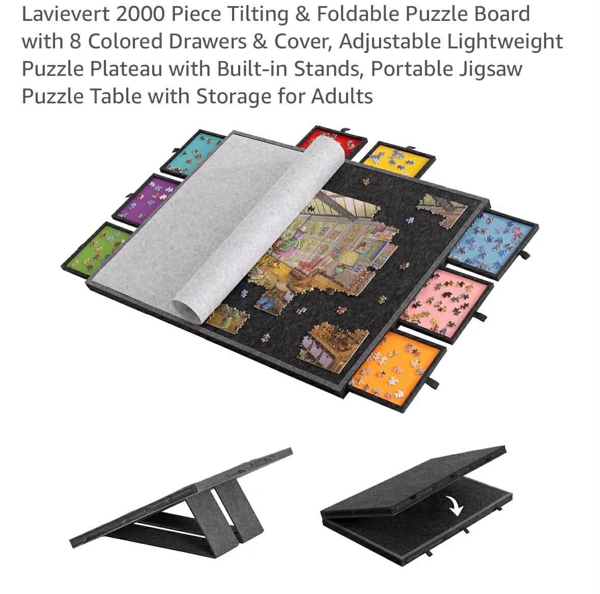 Lavievert 2000pc tilting & foldable puzzle board with 8 coloured drawers and cover, lightweight with built-in stands