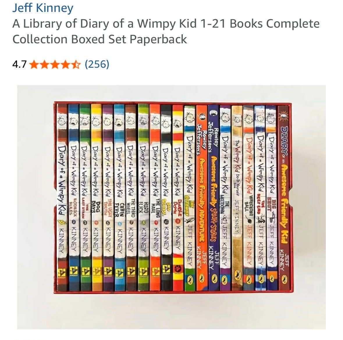 Diary of a Wimpy Kid book set, paperback, 1-21, outer box a bit damaged