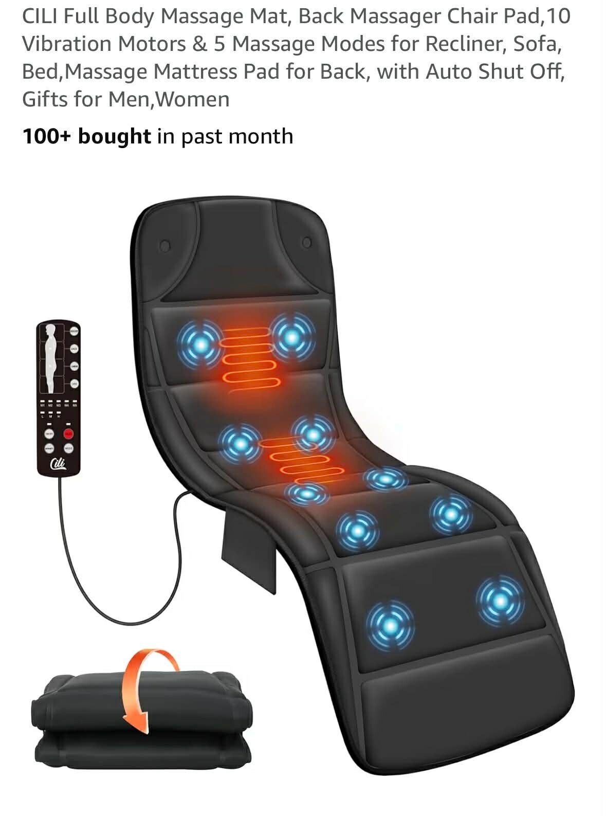 CILI full body massage mat chair pad, 10 vibration motors & 5 massage modes, auto shut off, black