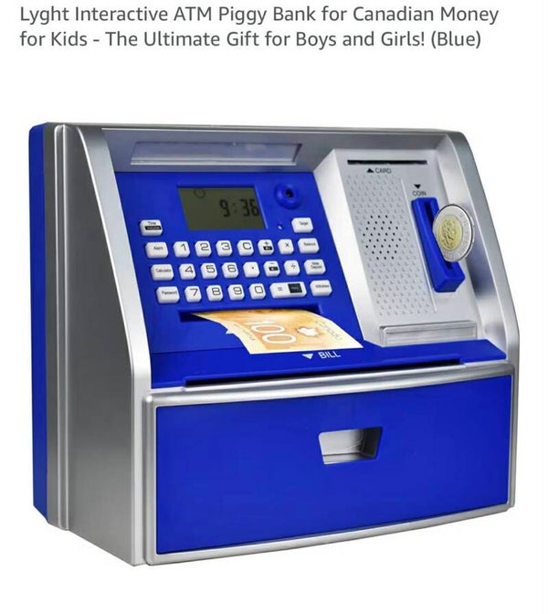 ATM talking saving money bank, blue