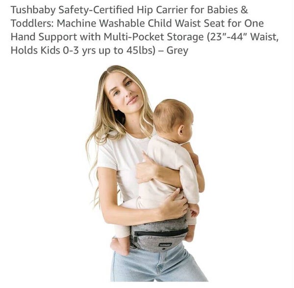 Tush baby strapless hipseat up to 45lbs, grey