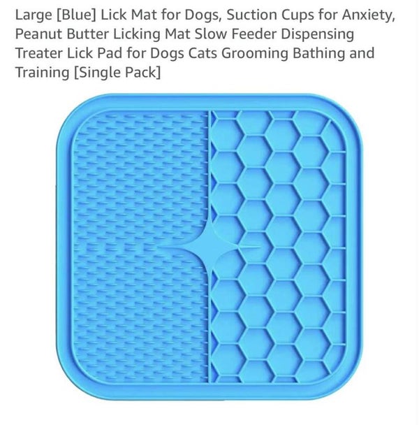 Large lick mat, suction cup base, slow feeder, blue