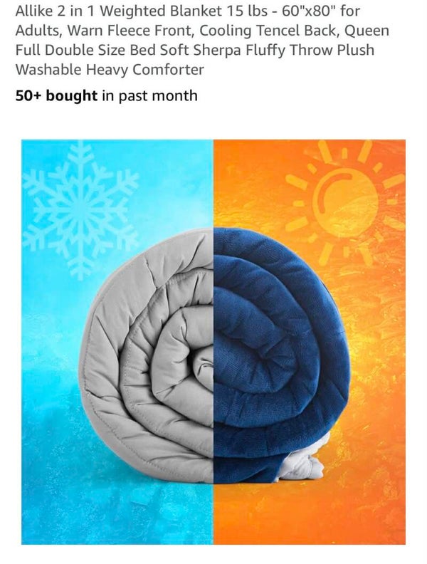 Allike 2 in 1 weighted blanket, 15lbs, 60x80", Queen size, navy blue