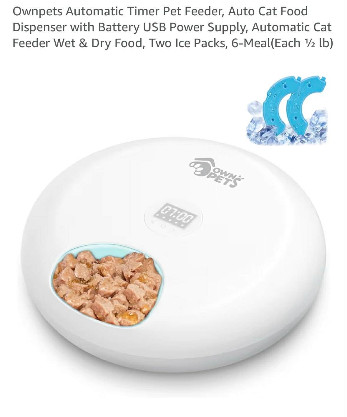 Ownpets automatic timer pet feeder dispenser with battery USB power supply, 6 meal