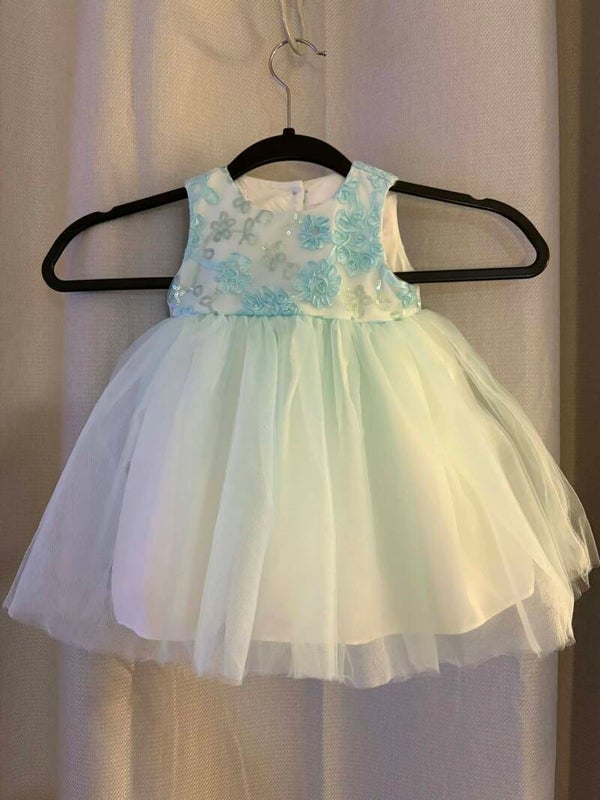 Newberry floral dress with tulle and frilled shorts, turquoise, size 6mths