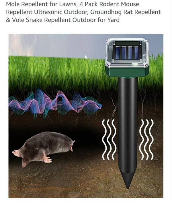 Solar powered rodent repeller, 7 stakes