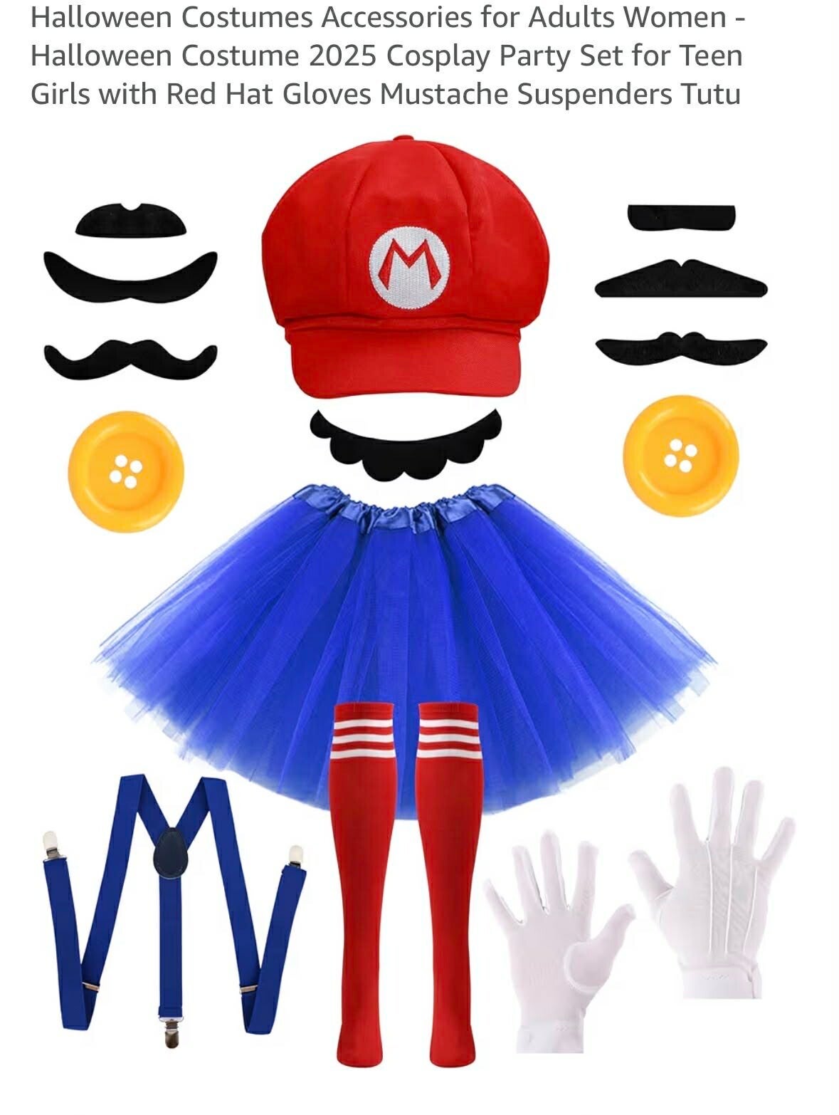 Mario costume with full accessories and skirt, O/S