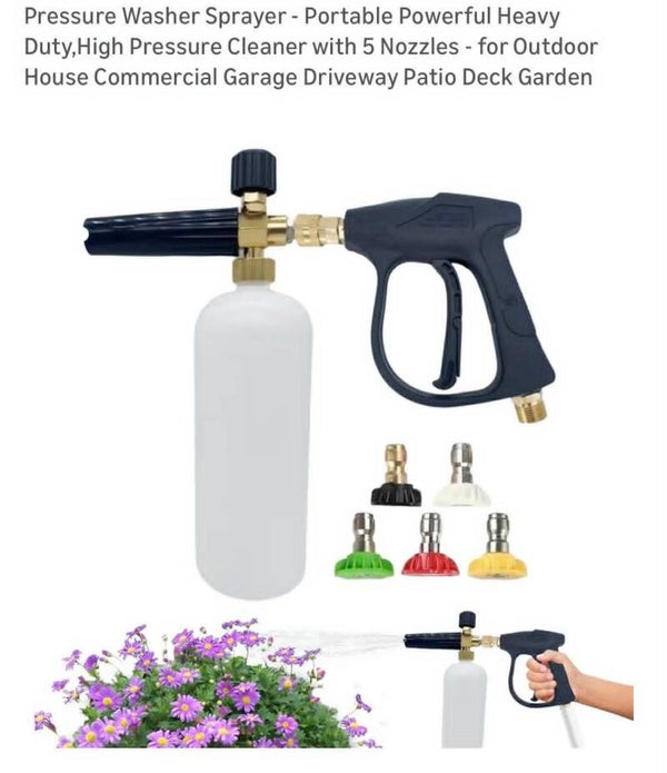 Pressure washer sprayer, heavy duty, 5 nozzles, 1000ml, black