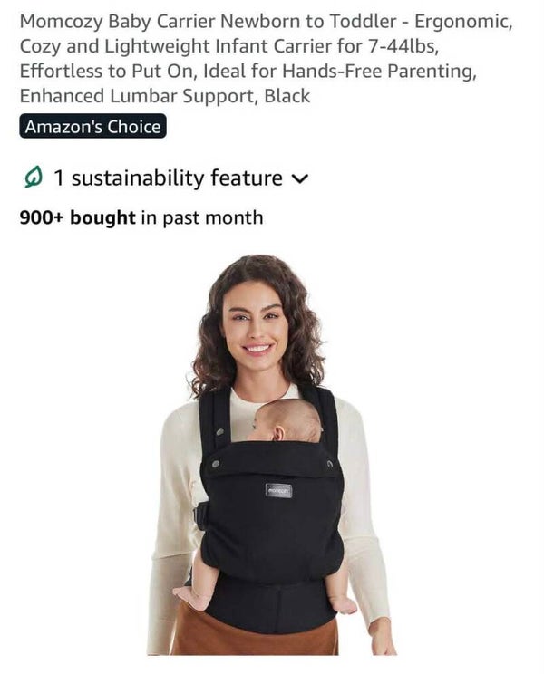 Momcozy baby carrier newborn to toddler, 7-44lbs, hands-free, enhanced lumbar support, black