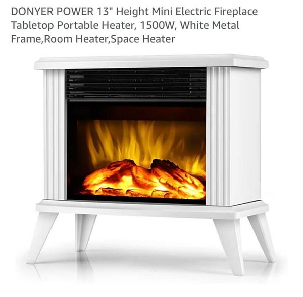 Donyer Power 13'' high mini electric fireplace, space heater, white