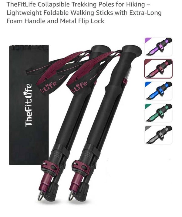 TheFitLife collapsible lightweight, foldable trekking poles, burgundy, 100-120cm