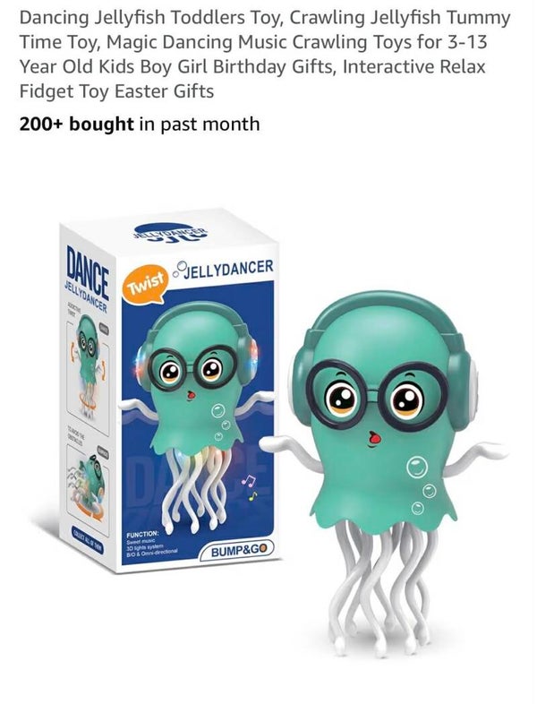 Dancing music jellyfish tummy time toy, interactive, turquoise