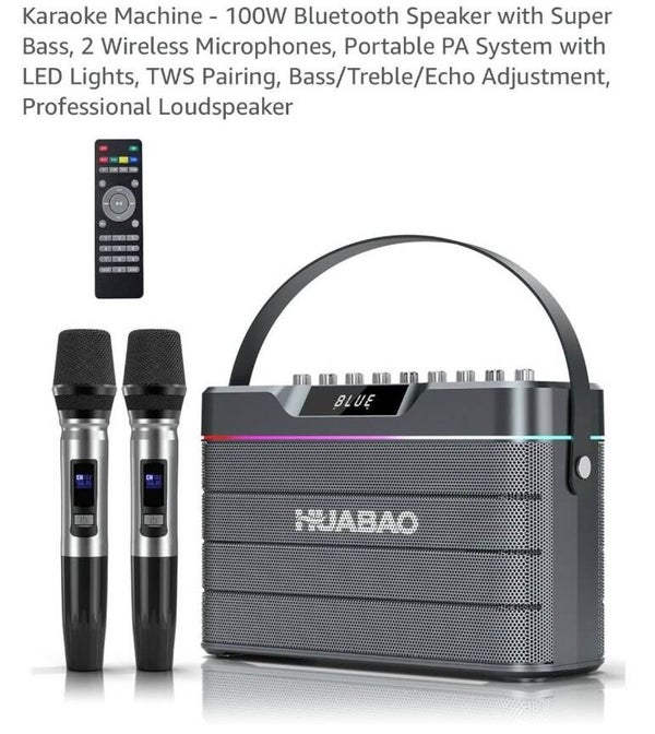 Huaboa karaoke machine 100W with 2 microphones and remote