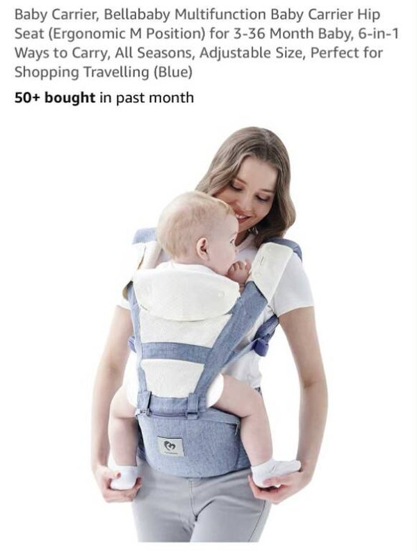 Bellababy multifunctional baby carrier hip seat, 3-36mths, grey with pattern