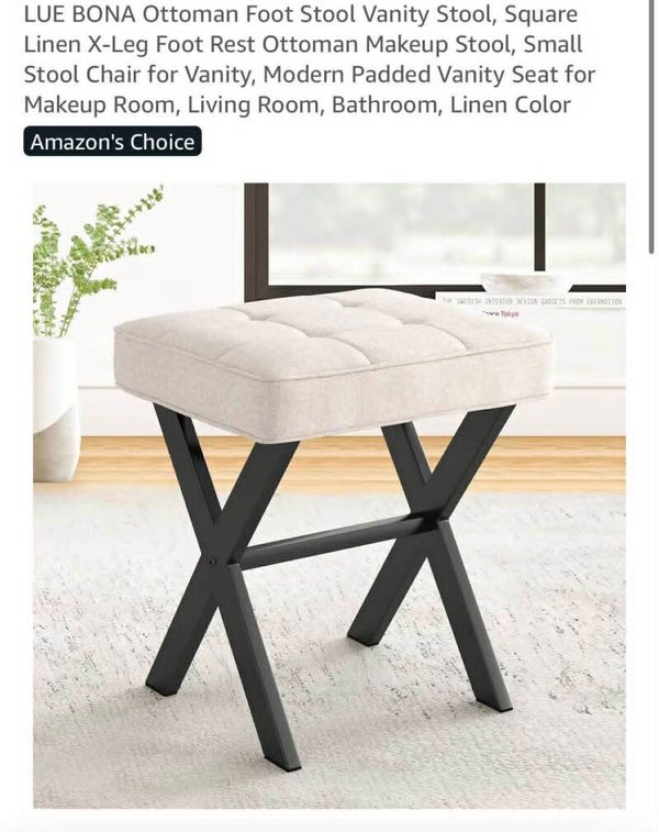 Lue Bona ottoman foot stool, linen X leg, padded, linen colour
