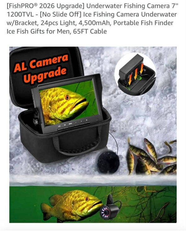 FishPRO underwater fishing camera, 7'' 1200TVL no slide off w/bracket, 24pc light, 4500mAh, portable, 65ft cable