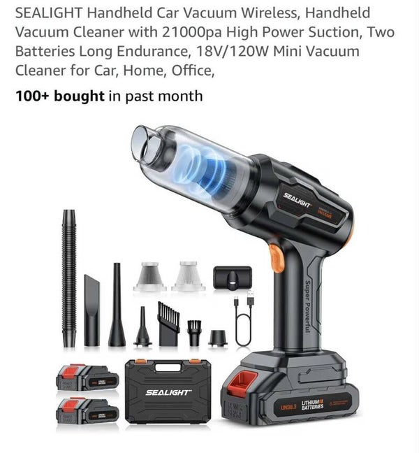 Sealight handheld car vacuum wireless, handheld high power suction, 2 batteries