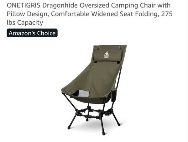 OneTigris Dragonhide oversized camping chair with pillow design, widened seat, folding, 275lbs capacity, green
