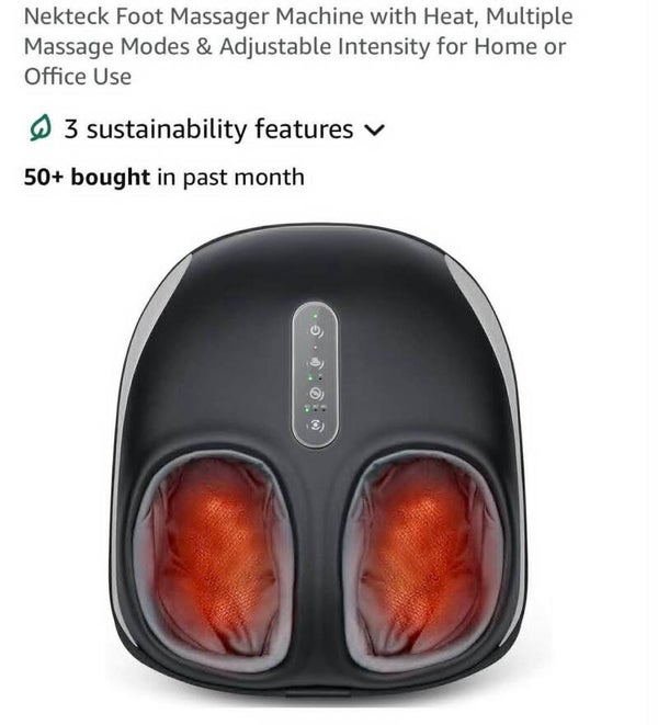 Nekteck foot massager with heat, multiple massage modes & adjustable intensity, black