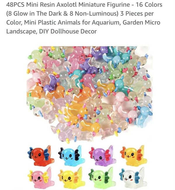 Miniature resin axolotl figurines - Glow in the dark - 45pcs