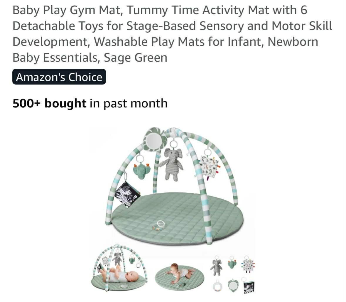 Blissful Diary baby play gym & activity mat, 5 sensory developmental zones, 0-18mths, sage green