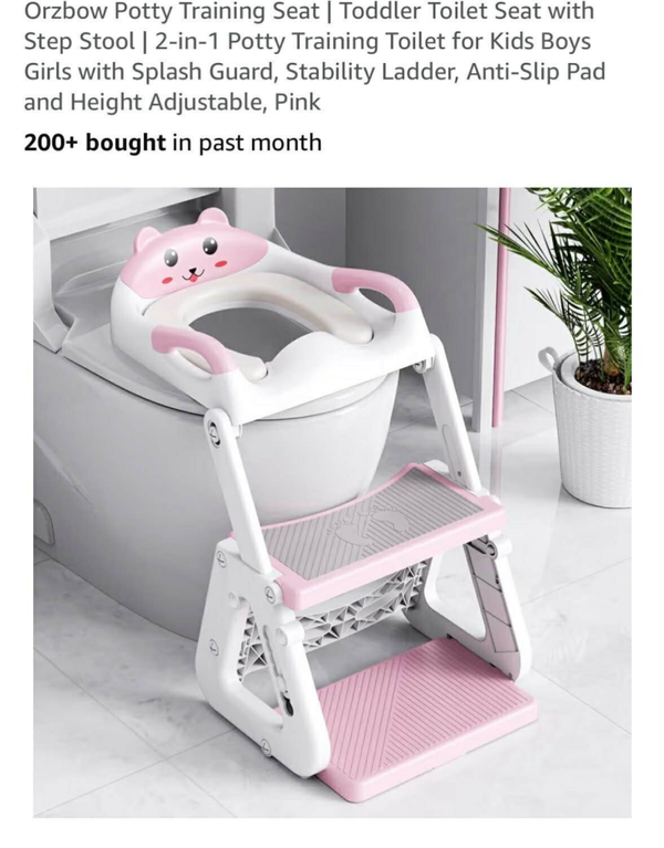 Orzbow potty training seat with step stool, 2-in-1 with splash guard, stability ladder, anti-slip, height adjustable, pink