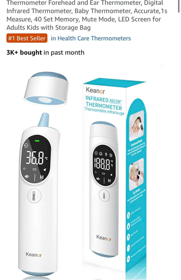 Keanor forehead and ear thermometer, digital, accurate, 40 set memory, LED screen