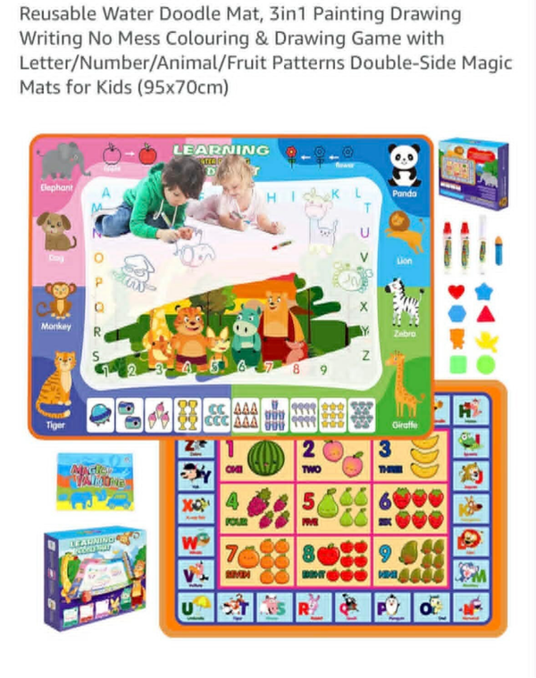 Reusable water doodle mat, 3-in-1 painting, drawing, writing, no mess colouring, double sided, 95x70cm