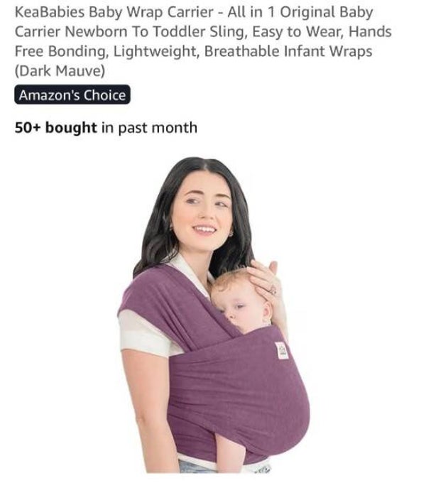 KeaBabies baby wrap carrier, newborn to toddler 0-36mths, dark mauve