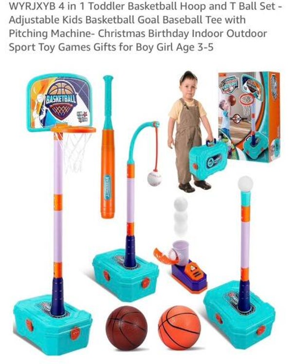 4-in-1 Basketball hoop and T-ball set