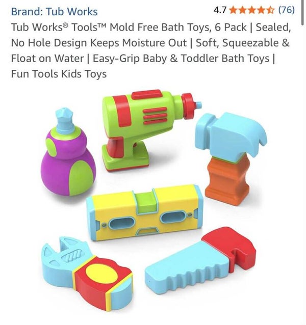 Tub Works mold free bath toys, tool set 6pcs