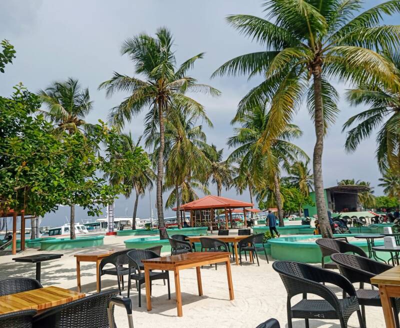 town square and port of Himmafushi Maldives
