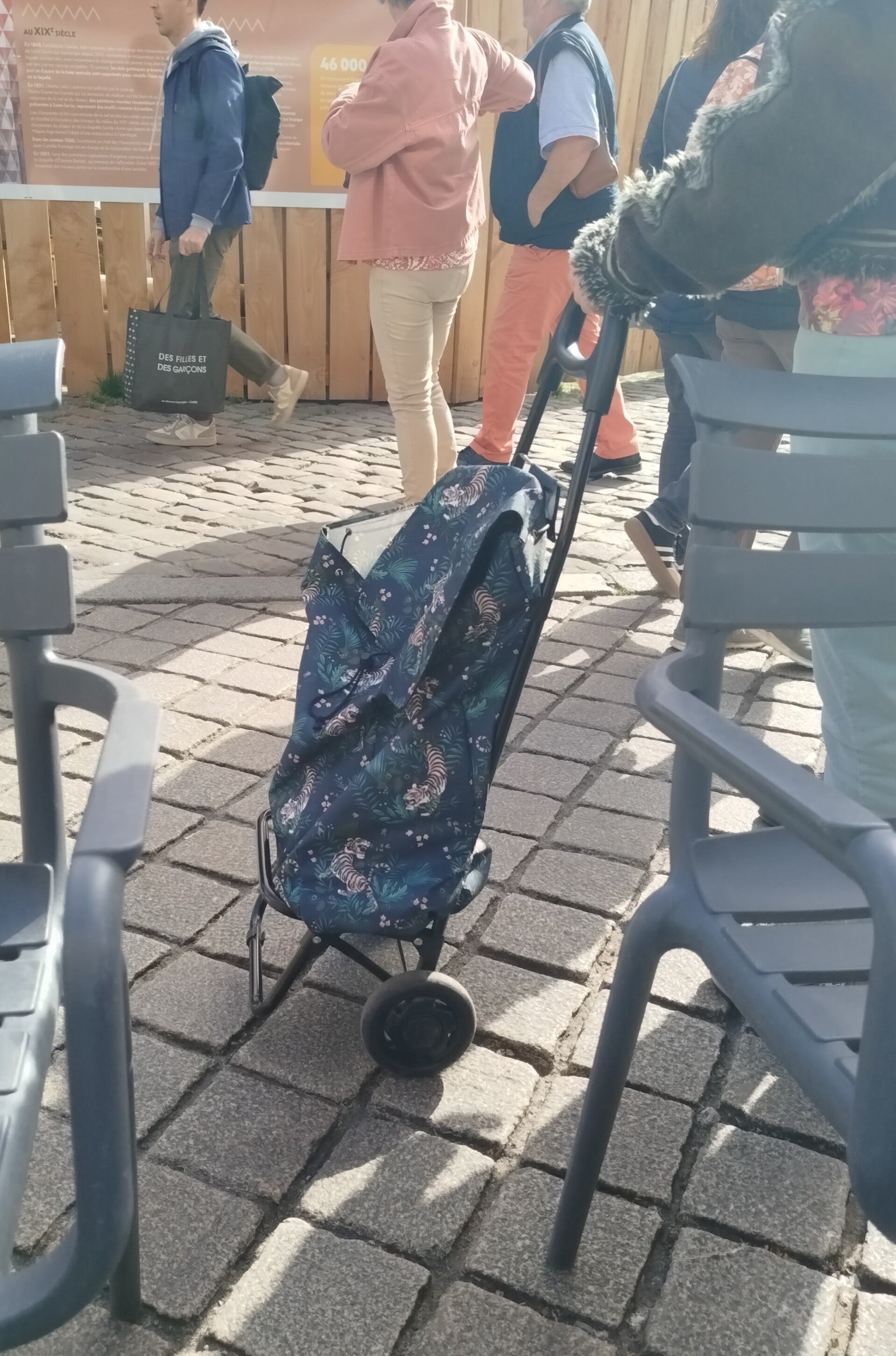 grey patterned shopping trolley