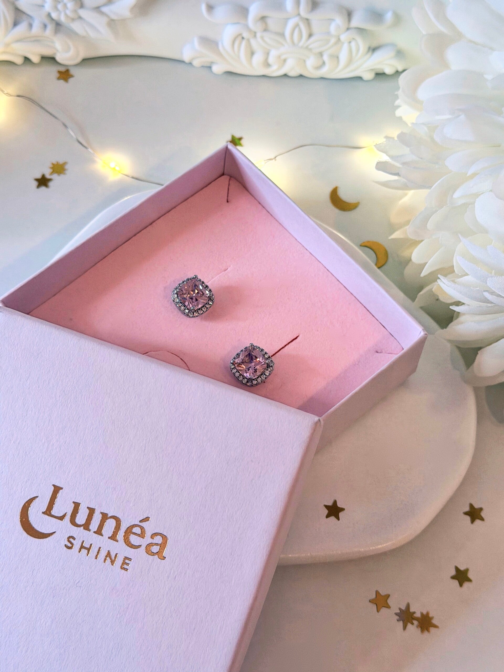 Rosa Zirkon Ohrstecker in Silber