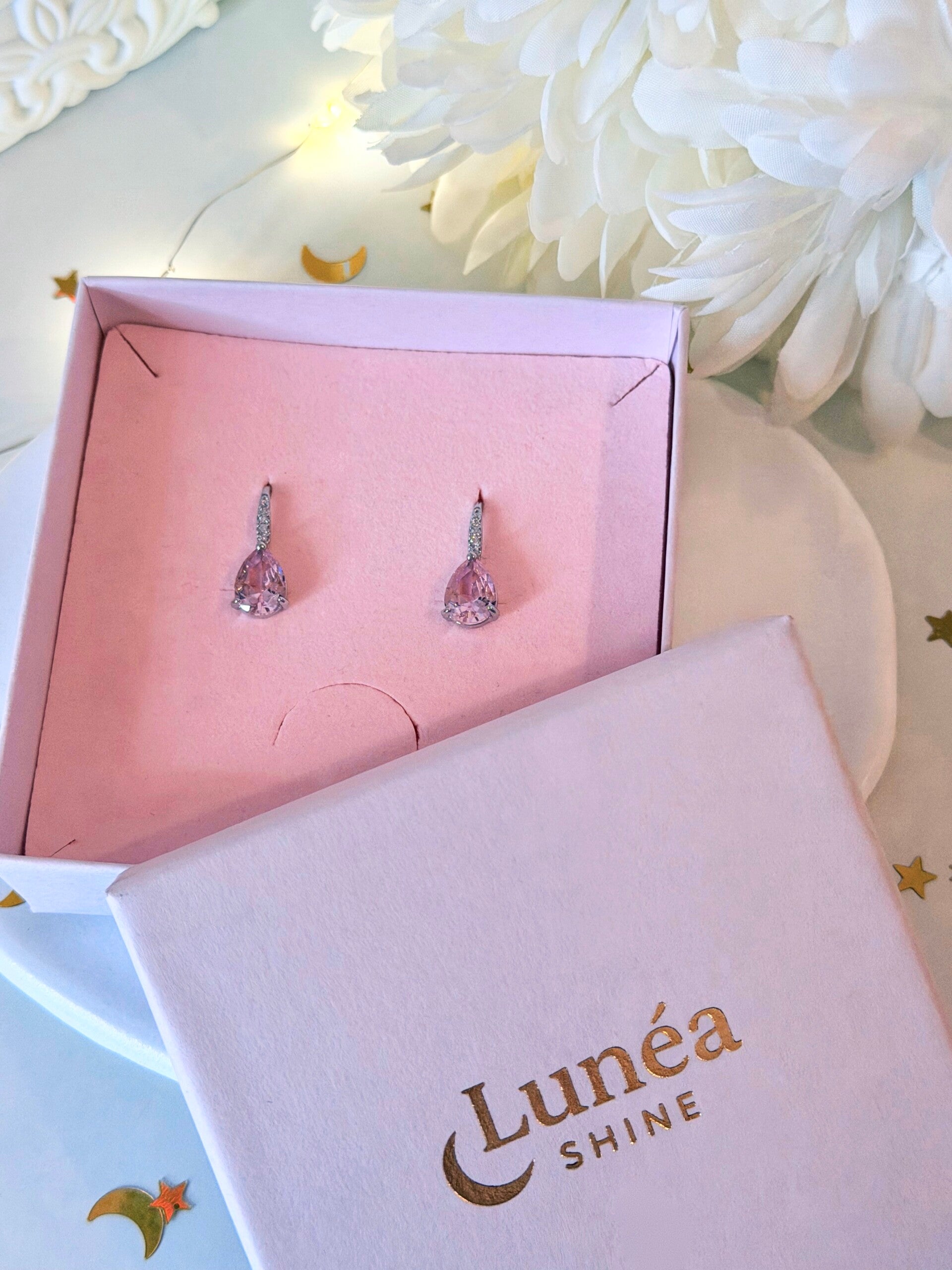 Rosa Zirkonia Tropfen-Ohrringe