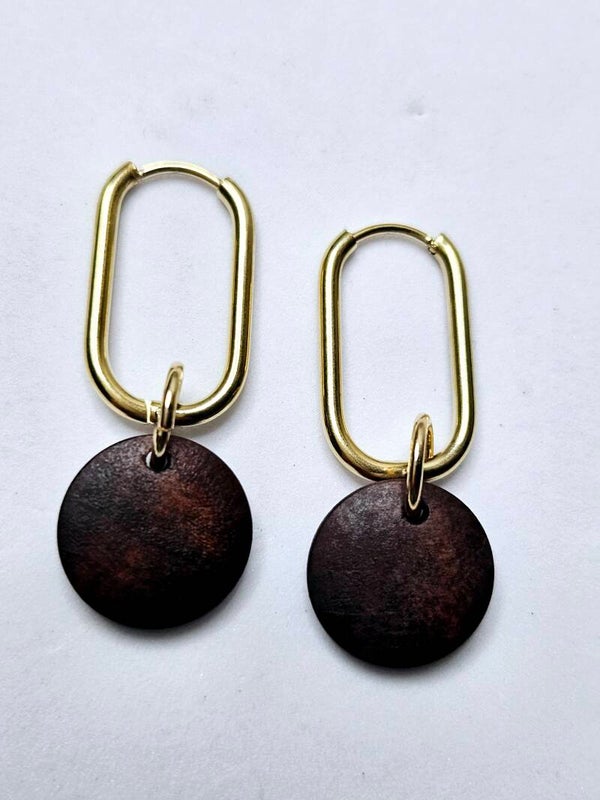 Oorbel Ovaal met houten bedel