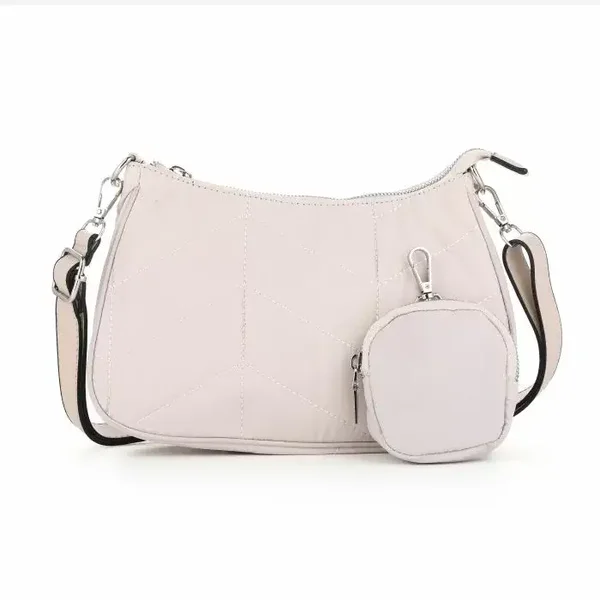 Nylon schoudertas beige