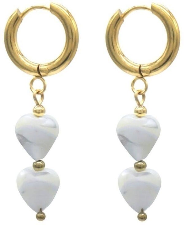 Hartjes oorbellen wit met goud
